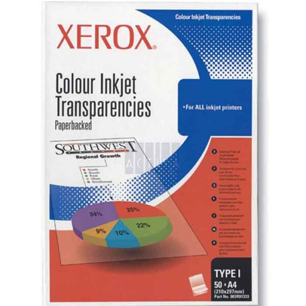 (XEROX PAPER COLOR INKJET TRANSPARENCIES A4 TYPE L 003R91333 (საოფისე ქაღალდი ფირი ლაზერული ბეჭდვისთვის)