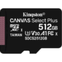 KINGSTON FLASH CARD 512GB MICROSDXC CANVAS SELECT PLUS 100R A1 C10 (SDCS2/512GBSP) ( SINGLE PACK W/O ADAPTER) (ფლეშ მეხსიერების ბარათი)